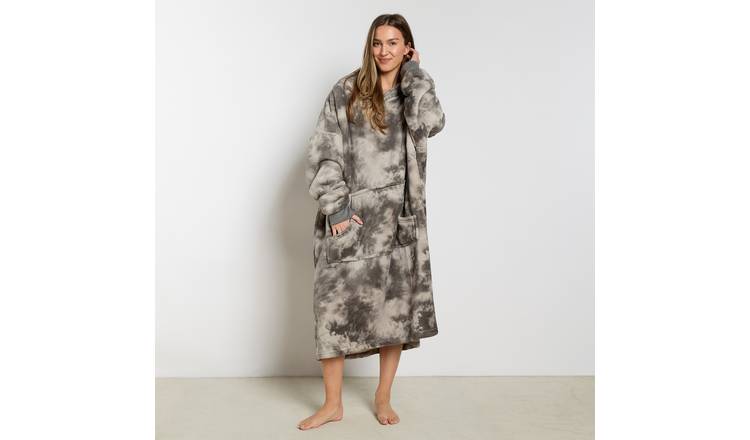 OHS Extra Long Tie Dye Hoodie Blanket - One Size - Charcoal