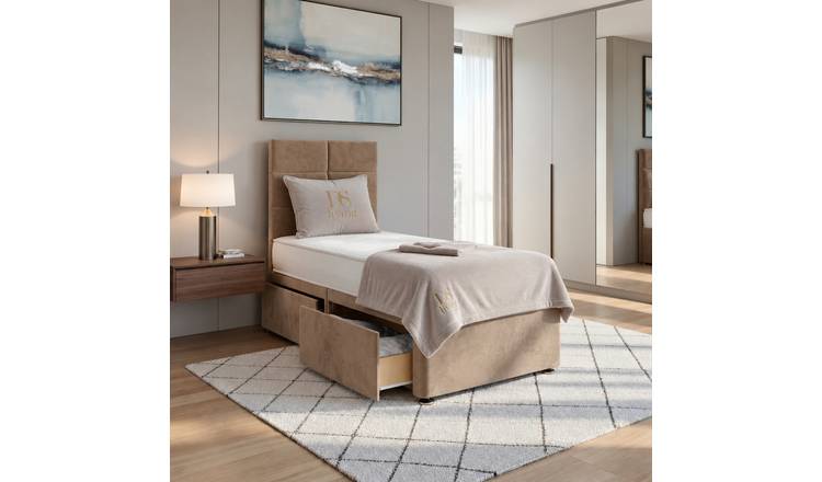 DS Living Opal Single 2 Drawer Upholstered Divan Bed Frame - Mink