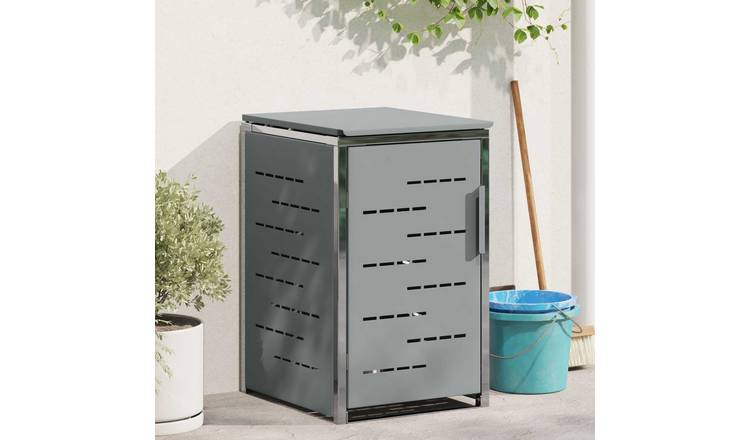 Walplus Stainless Steel Wheelie Bin Store - Grey - 77.5 x 69 x 112.5 cm