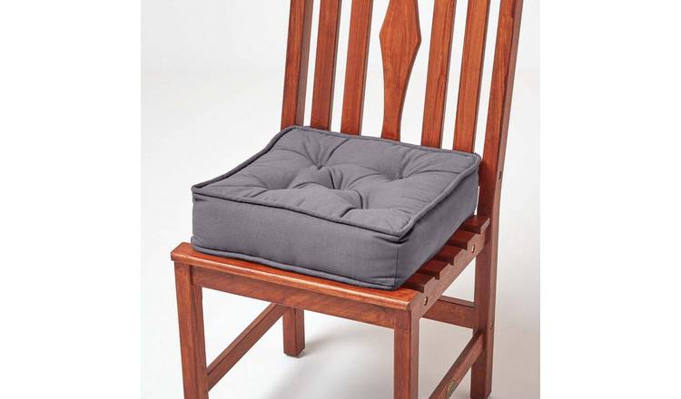 Homescapes Cotton Dining Chair Booster Cushion - Charcoal Grey