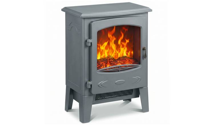 HOMCOM Electric Fireplace Stove with LED Flame Effect and Glass - Grey
