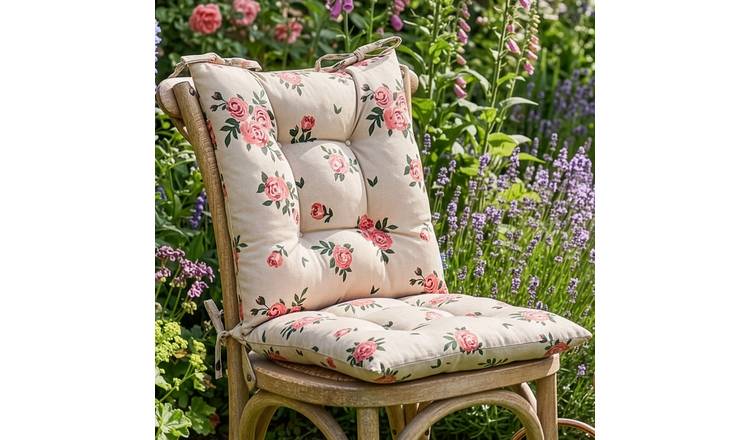 Dibor Set of 2 Vintage Rose Outdoor Garden Chair Cushion Seat Pads - Pink