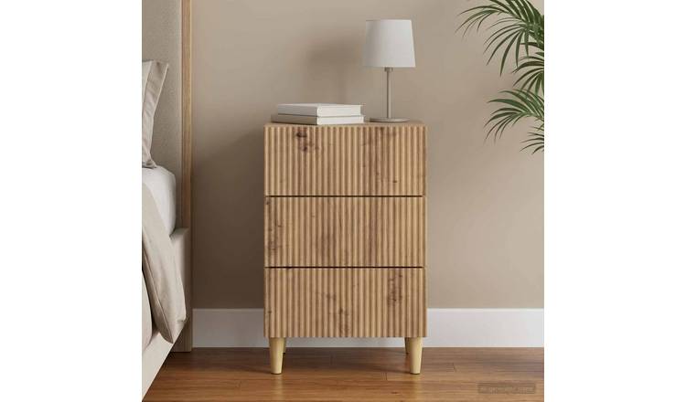 Walplus 3 Drawer Bedside Cabinet Wood Legs - Oak - 43 x 41 x 66.5 cm
