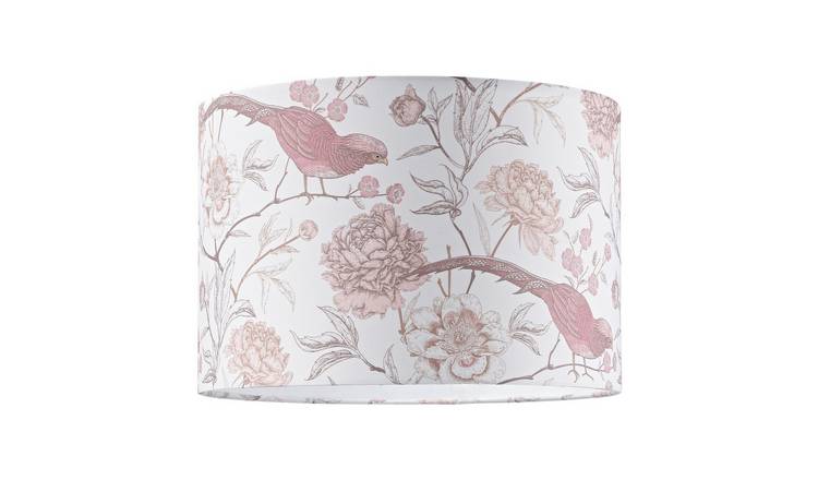 Happy Homewares Cotton with Pink Long Tailed Birds and Floral Lampshade - 30cm
