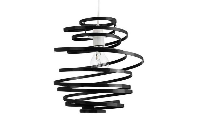 Happy Homewares Black Gloss Metal Double Ribbon Spiral Pendant Shade - 23cm