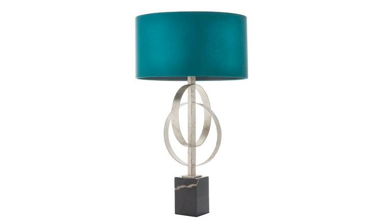 Loops Direct Steel Fabric and Marble Table Lamp - Teal Satin