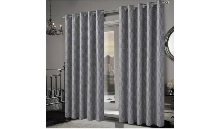 New Edge Blinds Grey Paris Jacquard Eyelet Curtains - 167cm x 229cm