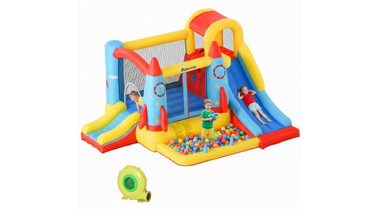 Outsunny 3 in 1 3-8 Years Rocket Dual Slide Bouncy Castle – Red