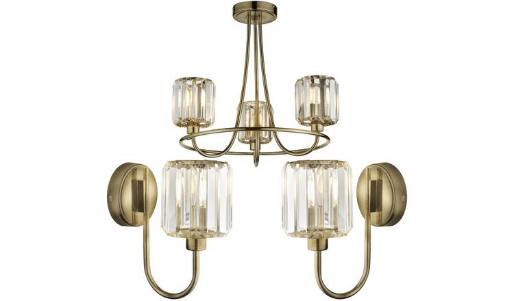Loops Direct Glass and Steel Ceiling Light and Wall Lights - Antique Brass