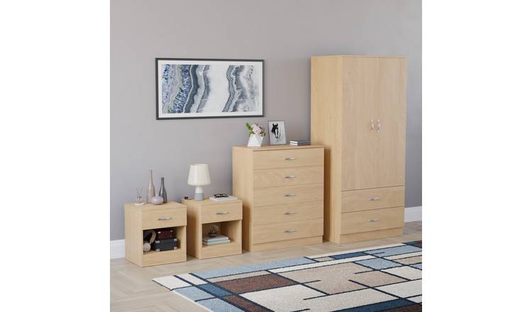 Vida Designs Riano Bedroom Set (Bedsides, 5 Drawer Chest, 2x2 Wardrobe) - Pine
