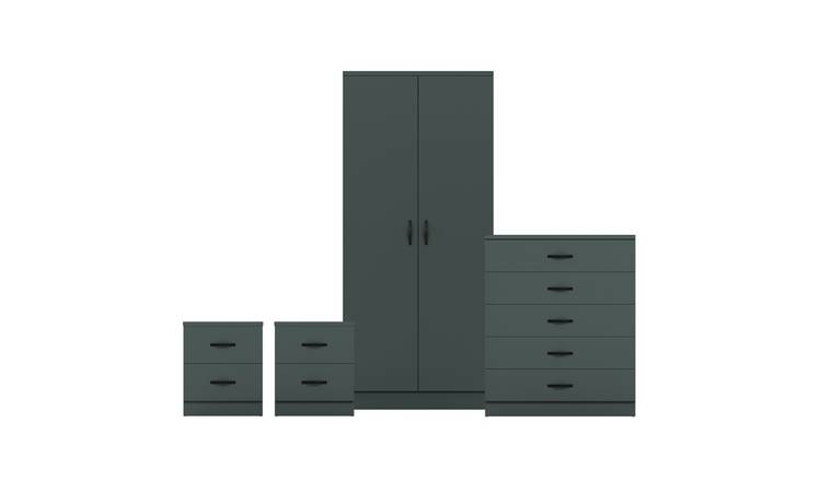 Vida Designs Riano Bedroom Set (Bedsides, 5 Drawer Chest, 2 Door Wardrobe)-Green