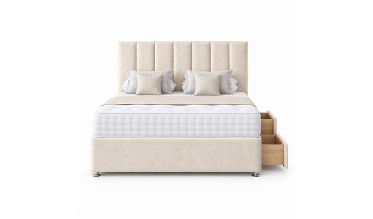 Comfy Deluxe 3ft Single   Panel     2 Drawer Suede  Divan Bed Set -  Cream