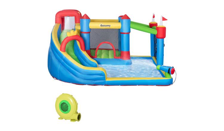 Outsunny 6 in 1 Kids Water Slide Inflatable Bouncy Castle – Light Blue