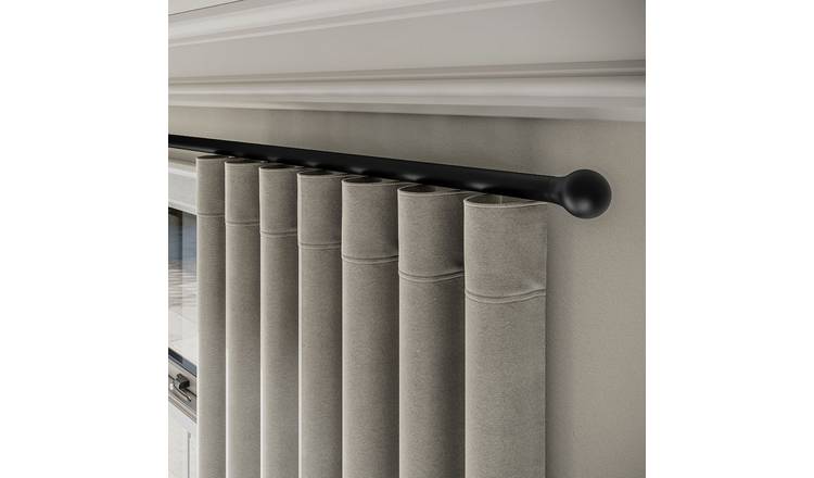 New Edge Blinds 28mm Black Styleline Gliding Curtain Pole with Ball End - 115cm