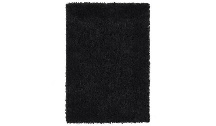 Mega Flooring Black Shaggy Plain Rug - 90 x 150cm