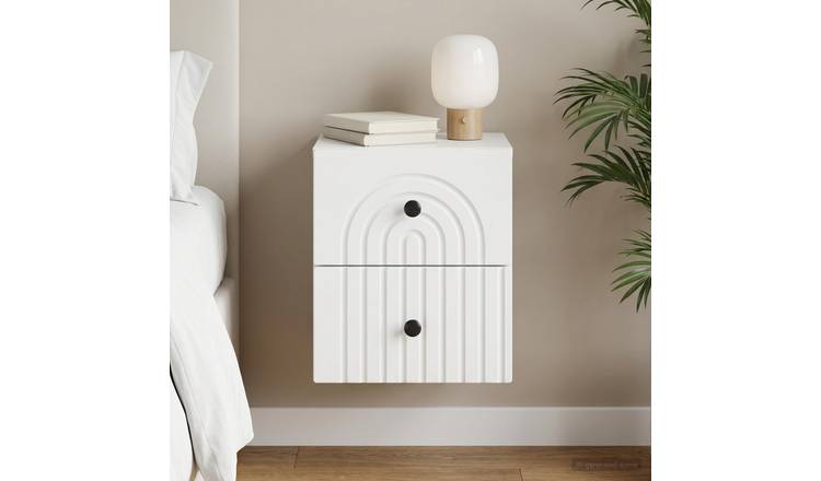 Walplus Engineered Wood Wall Mounted Bedside Cabinet - White - 33 x 34.5 x 40 cm