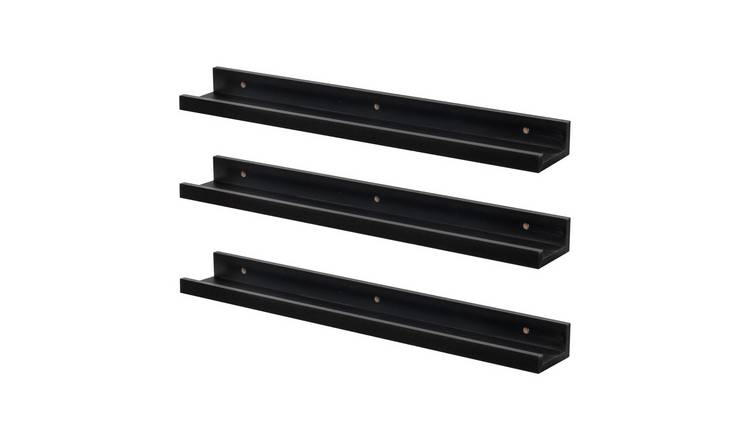 Harbour Housewares Floating Picture Ledge Shelves - Black - Set of 3