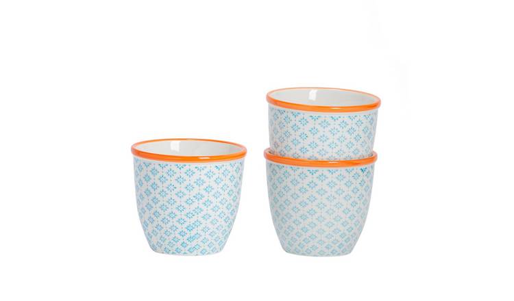 Nicola Spring Hand-Printed Plant Pots - Blue - Pack of 3