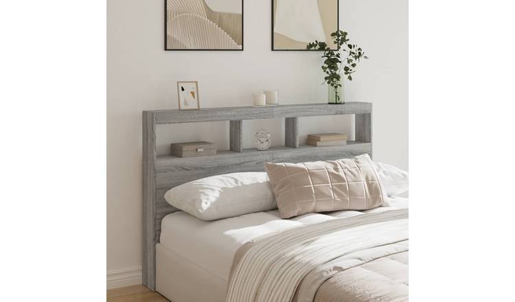 Walplus Engineered Wood LED Headboard Cabinet - Grey and Oak - 160 x 17 x 102 cm