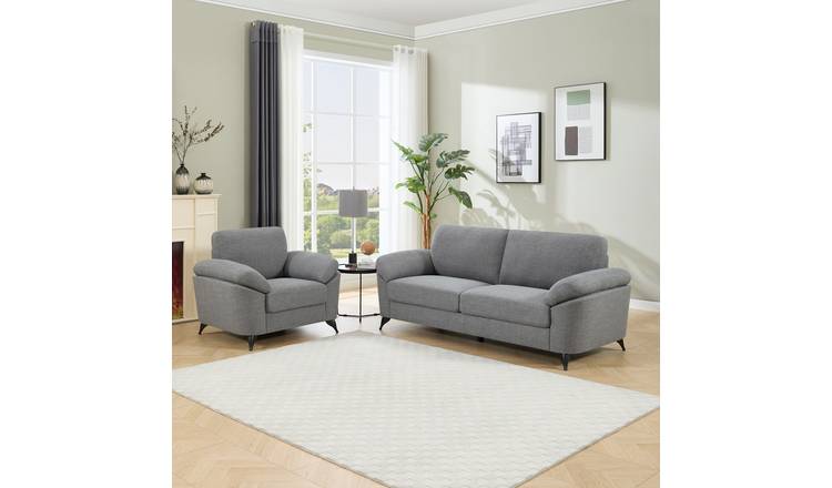 Furniture Online Malmo Scandi Style Linen 1+3 Seater Sofa Set - Grey