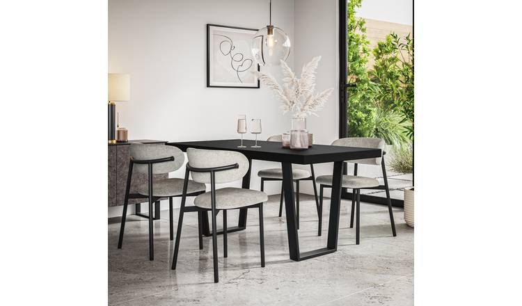 Furniture Online Aria Black Dining Table & 6 Myla Grey Chairs