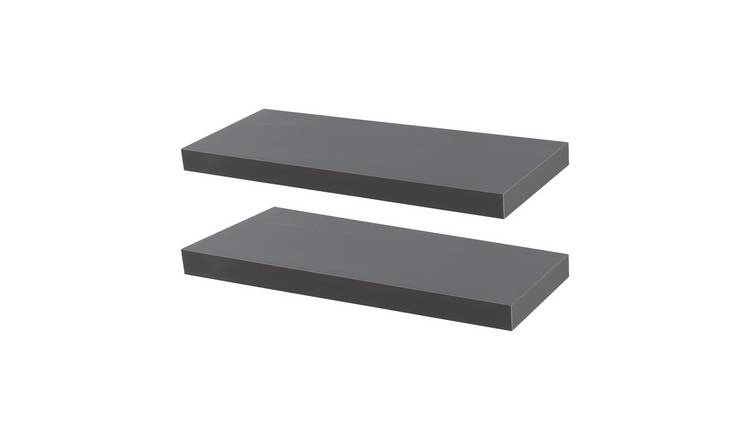 Harbour Housewares Modern Style Floating Wall Shelves - Grey - Set of 2