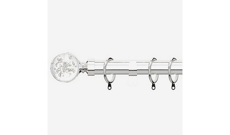 New Edge Blinds Polished Chrome 28mm Bubbles Fixed Metal Curtain Pole - 330cm