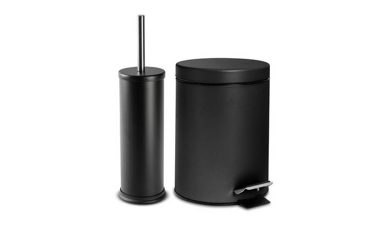 Harbour Housewares Round Toilet Brush & Bin Set - Matt Black