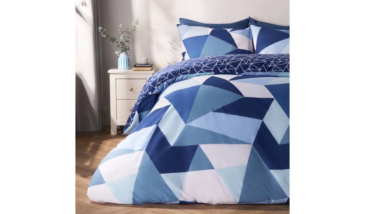 OHS Geometric Shapes Duvet Cover Set Bedding Navy - Single
