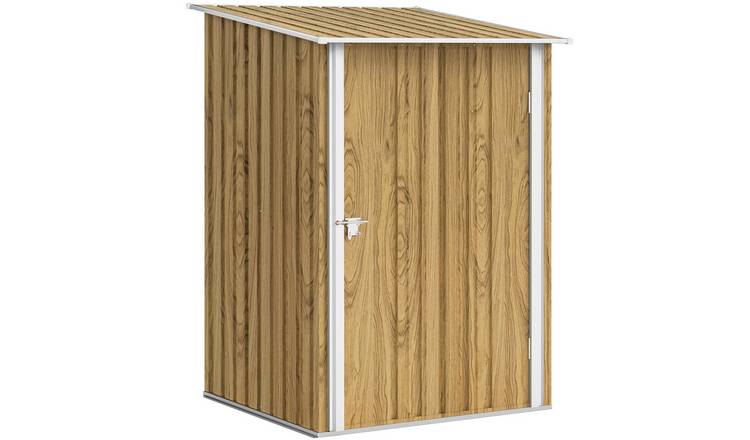Outsunny 100 x 103cm Lean-to Metal Garden Shed – Light Brown Wood Effect