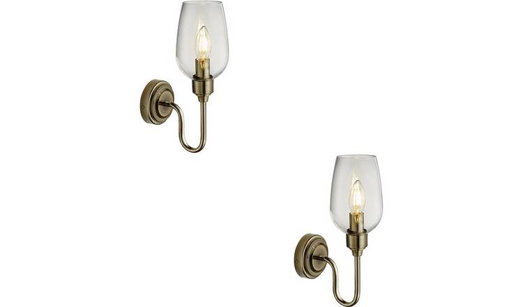 Loops Direct Pack of 2 Wall Light LED E14 Dimmable - Antique Brass