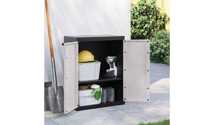 Walplus PP Lockable Storage Cabinet - Black and Grey - 65 x 37 x 85 cm