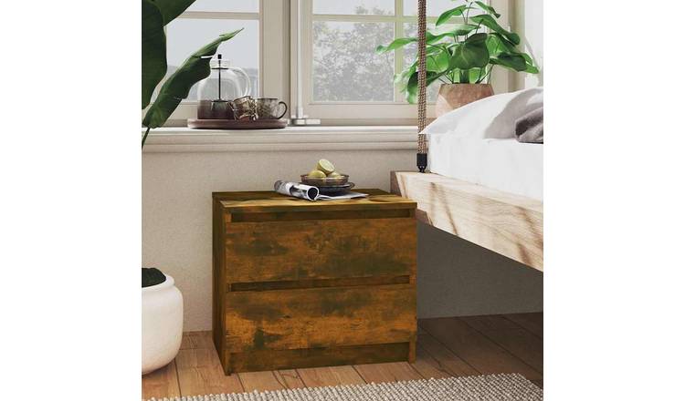 Walplus Pack of 2 Engineered Wood Bed Cabinet - Dark Oak - 50 x 39 x 43.5 cm