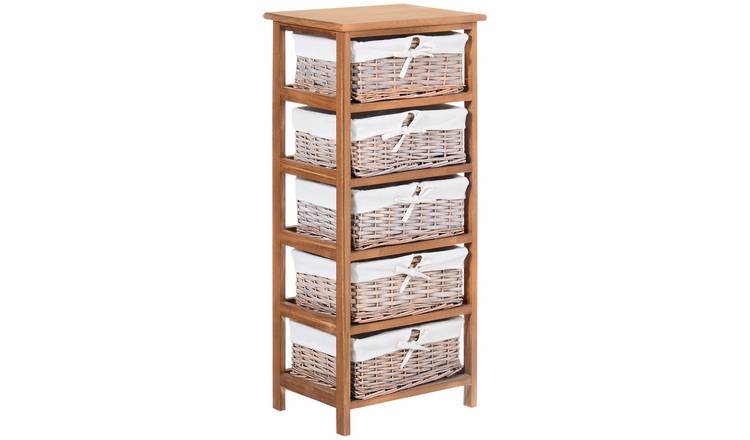 HOMCOM Rattan 5 Drawer Chest with Storage Shelf - Natural