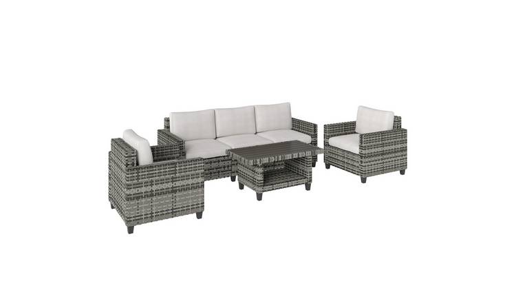 Outsunny 6 Piece Rattan Furniture Set for Garden- Light Grey