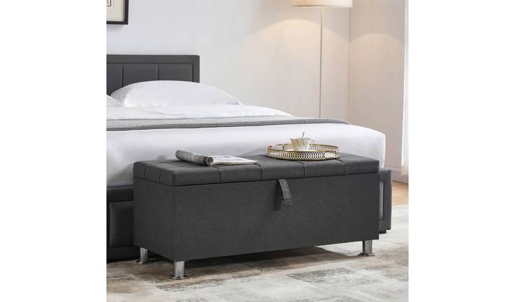 Vida Designs Valencia Velvet Storage Ottoman - Dark Grey