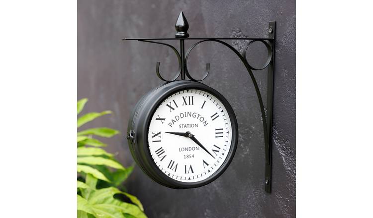 Primrose Double Sided 40cm Paddington Station Clock with Bracket - Black