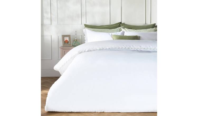 OHS Scallop Edge Contrast Duvet Cover Set White/Sage - Single