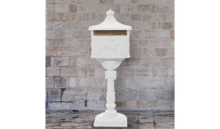 Walplus Pedestal Letterbox Vintage Style Rustproof - White - 43 x 30 x 117 cm