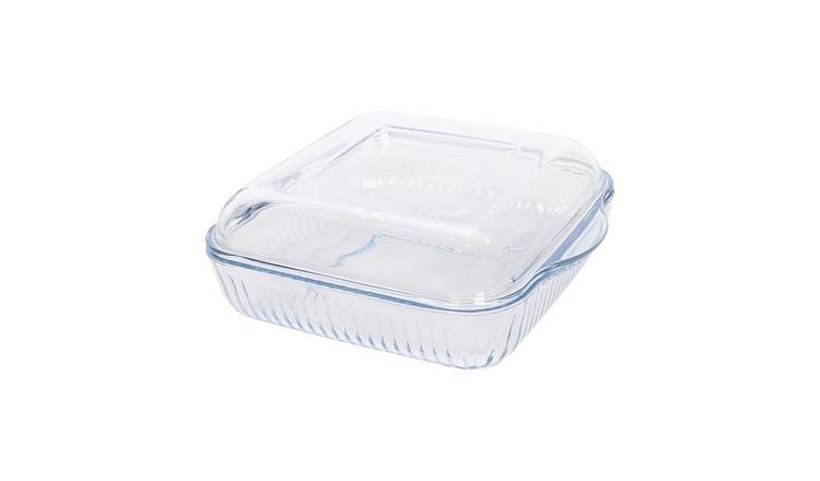 Argon Tableware Optical Square Glass Oven Dish with Lid - 24cm x 21cm