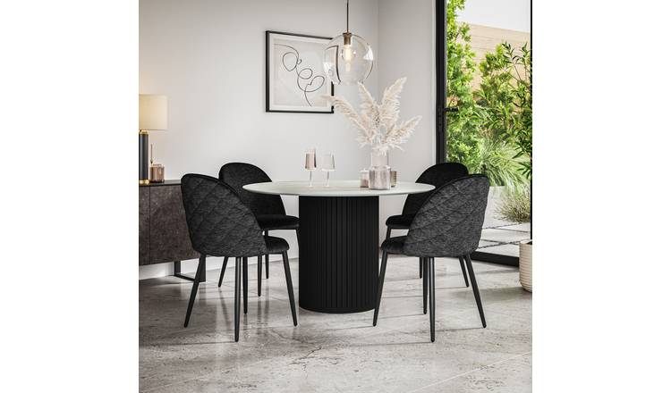 Furniture Online Arlo Raye Marble Top w Blk Legs Dining Table & 4 Green Chairs
