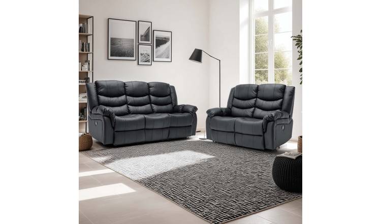 Furniture Online Seattle Electric Recliner Leather 2+3 Seater Sofa Set - Black