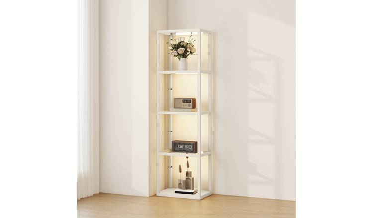 HOMCOM 4 Layers Dimmable LED Floor Lamp with Glass Shelves - Bleached Oak
