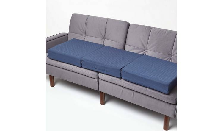 Homescapes Cotton Orthopaedic Foam 3 Seater Sofa Booster Cushion - Navy Blue