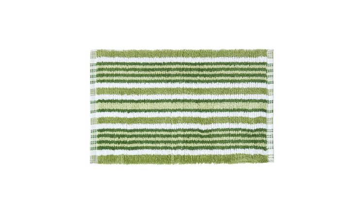 Homescapes Handloomed Striped Cotton Bath Mat - Green