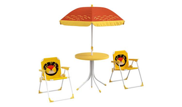 Outsunny 4 Piece Lion Parasol Chairs Kids Bistro Set - Yellow