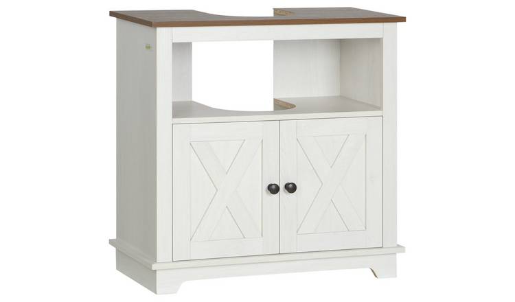 kleankin Bathroom Sink Cabinet with Double Doors and Shelves - White