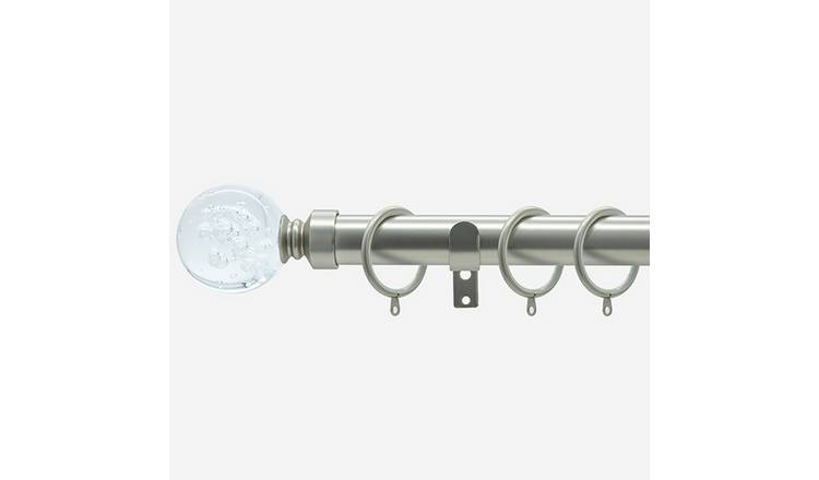 New Edge Blinds Brushed Steel 28mm Bubbles Fixed Metal Curtain Pole - 280cm