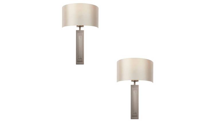 Loops Direct Pack of 2 Steel and Fabric Wall Light - Brushed Bronze and Mink