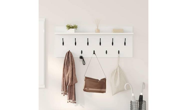 Walplus Engineered Wood Wall-Mounted Coat Rack - White - 100 x 40 x 12 cm